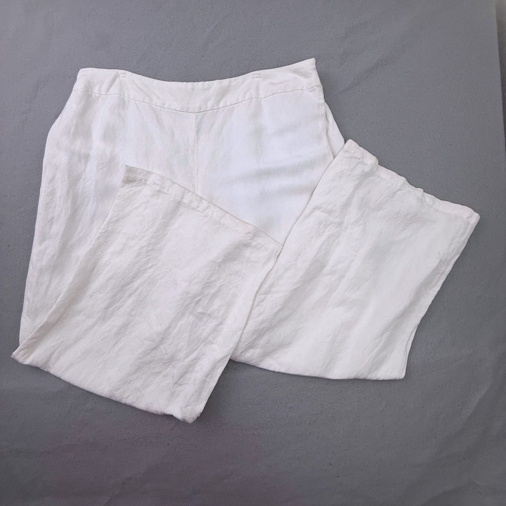 Lane Bryant Pants Womens 18/20 White Linen Blend Elastic Waist Wide Leg Relaxed